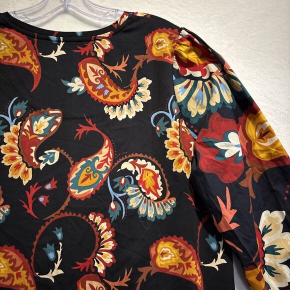 Chico's Top Women's Size 2 Large Colorful Paisley Puff Sleeve Cotton Stretch - Picture 9 of 13